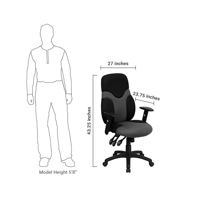 Flash Furniture High Back Ergonomic Black And Gray Mesh Swivel Task Chair With Height Adjustable Arms | Office Chairs | Modishstore - 5