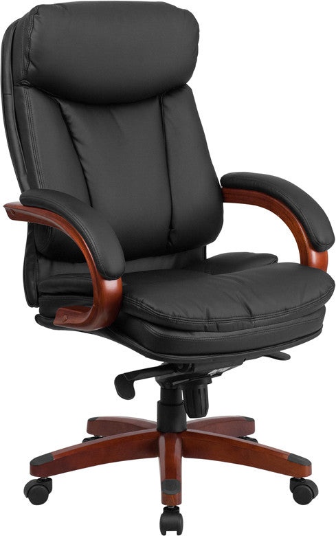 Flash Furniture High Back Black Leather Executive Swivel Office Chair With Synchro-Tilt Mechanism And Mahogany Wood Base | Office Chairs | Modishstore