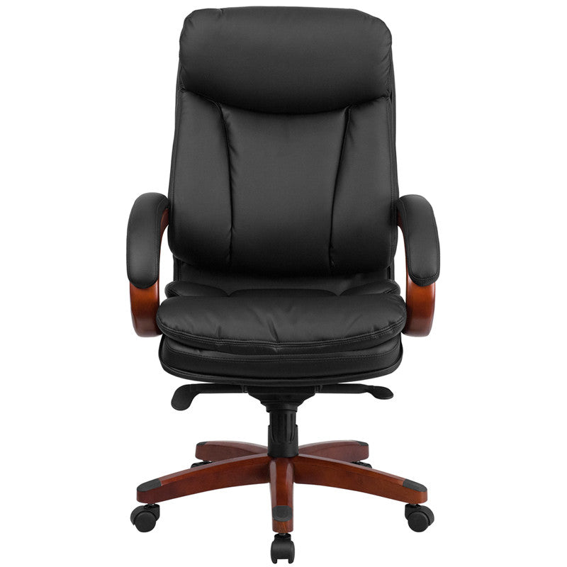 Flash Furniture High Back Black Leather Executive Swivel Office Chair With Synchro-Tilt Mechanism And Mahogany Wood Base | Office Chairs | Modishstore - 2