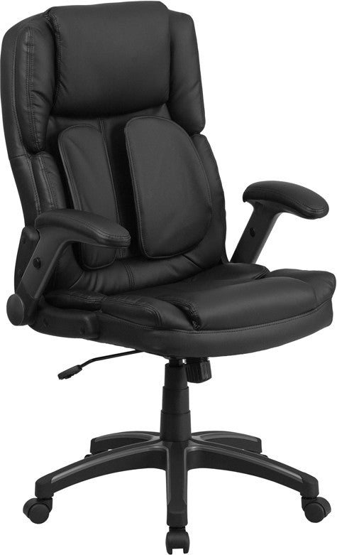 Flash Furniture Extreme Comfort High Back Black Leather Executive Swivel Office Chair With Flip-Up Arms | Office Chairs | Modishstore