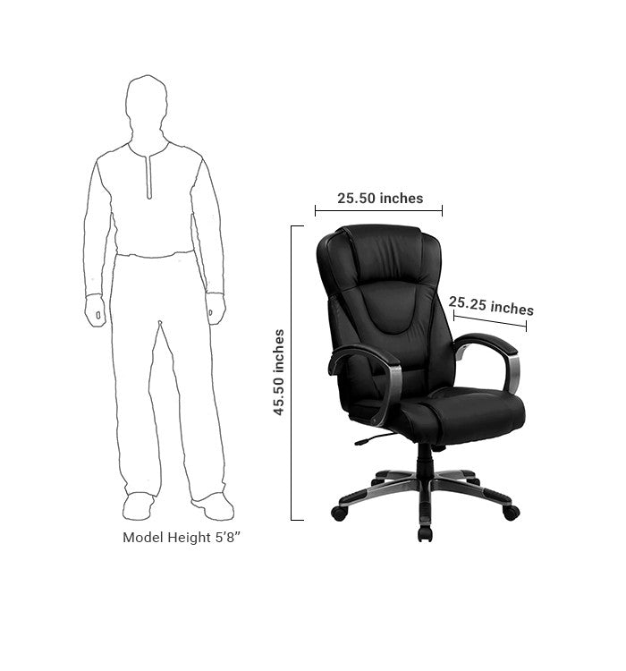 Flash Furniture BT-9069-BK-GG High Back Black Leather Executive Swivel Office Chair | Office Chairs | Modishstore - 5
