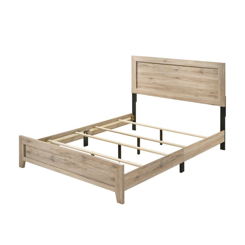 Wooden Queen Bed With Rectangular Headboard And Rough Hewn Texture, Brown - Bm221407 By Benzara | Beds |  Modishstore  - 3
