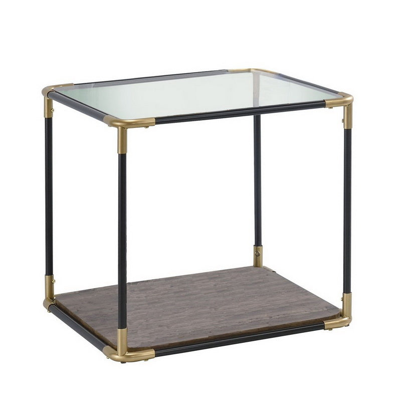Modern Style Glass Top End Table With Cuboidal Design, Gold And Brown - Bm221507 By Benzara | End Tables |  Modishstore 