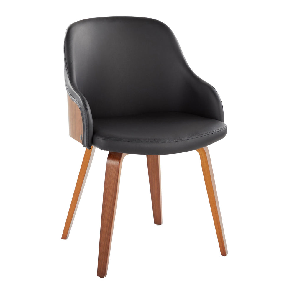 Bacci Mid-Century Modern Dining/Accent Chair in Walnut Wood and Black Faux Leather By LumiSource | Dining Chairs | Modishstore