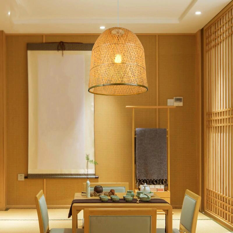 Bamboo Wicker Rattan Bell Shade Pendant Light by Artisan Living-5