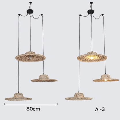 Bamboo Wicker Rattan Hat Shade Adjustable Spider Chandelier-A by Artisan Living | ModishStore | Chandeliers-2