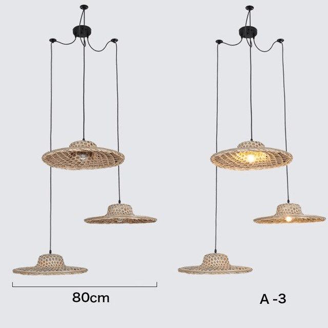 Bamboo Wicker Rattan Hat Shade Adjustable Spider Chandelier-A by Artisan Living | ModishStore | Chandeliers-2