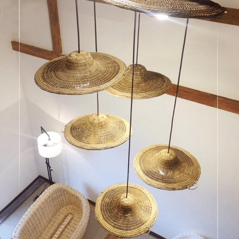 Bamboo Wicker Rattan Hat Shade Adjustable Spider Chandelier-A by Artisan Living | ModishStore | Chandeliers-6