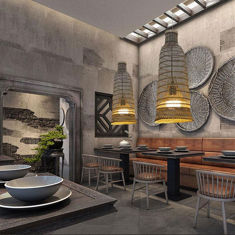 Bamboo Wicker Rattan Pendant Light By Artisan Living-12124-2