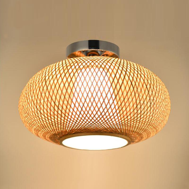 Bamboo Wicker Rattan Shade Flush Mount Ceiling Light | ModishStore | Ceiling Lamps