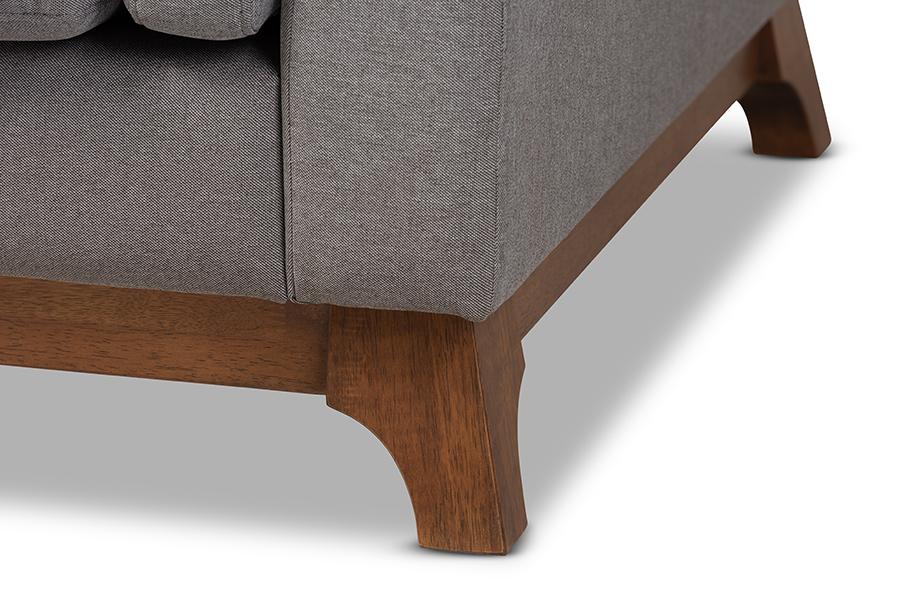 Baxton Studio Sava Mid-Century Modern Grey Fabric Upholstered Walnut Wood 2-Piece Living Room Set | Modishstore | Loveseats-5