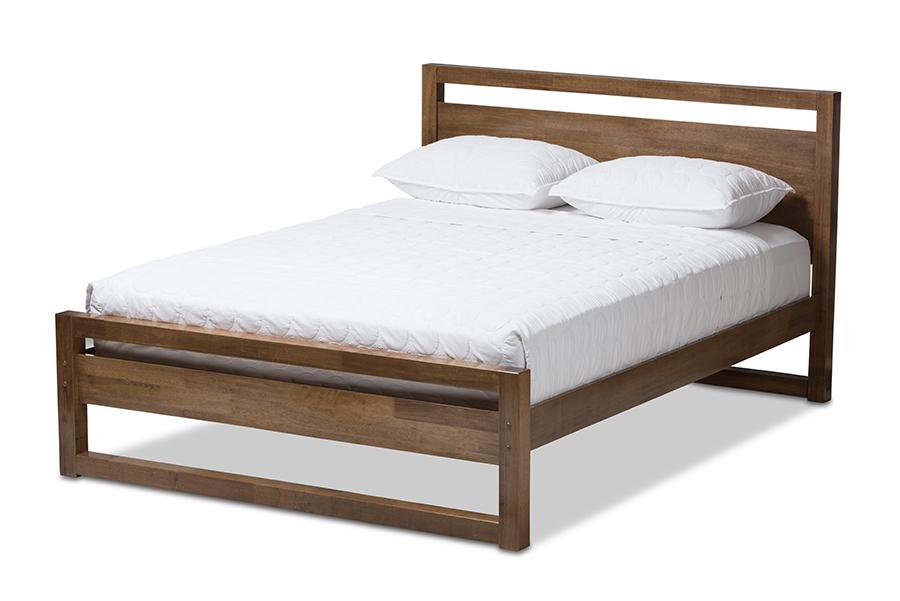 Baxton Studio Torino Mid-Century Modern Solid Walnut Wood Open Frame Style King Size Platform Bed | Beds | SW8068-Walnut-M17-King | Modishstore - 3