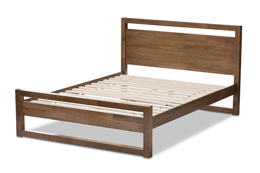 Baxton Studio Torino Mid-Century Modern Solid Walnut Wood Open Frame Style King Size Platform Bed | Beds | SW8068-Walnut-M17-King | Modishstore - 5