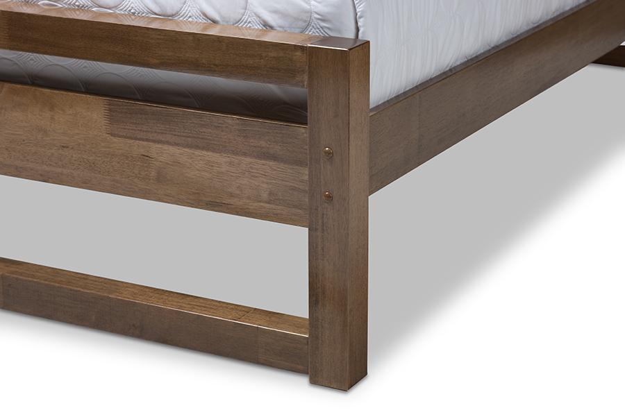 Baxton Studio Torino Mid-Century Modern Solid Walnut Wood Open Frame Style King Size Platform Bed | Beds | SW8068-Walnut-M17-King | Modishstore - 7