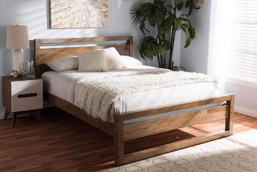 Baxton Studio Torino Mid-Century Modern Solid Walnut Wood Open Frame Style King Size Platform Bed | Beds | SW8068-Walnut-M17-King | Modishstore