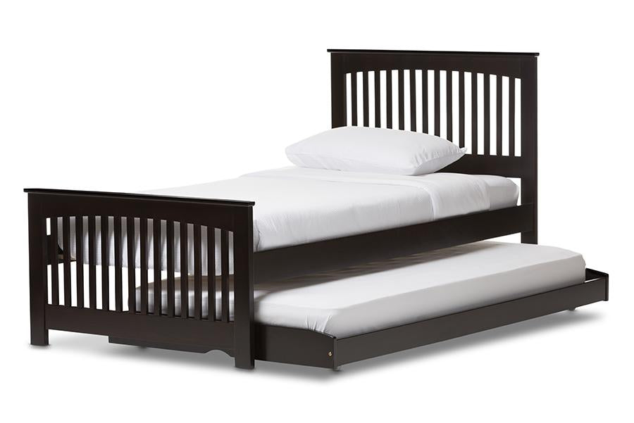 baxton studio hevea twin size dark brown solid wood platform bed with guest trundle bed | Modish Furniture Store-3