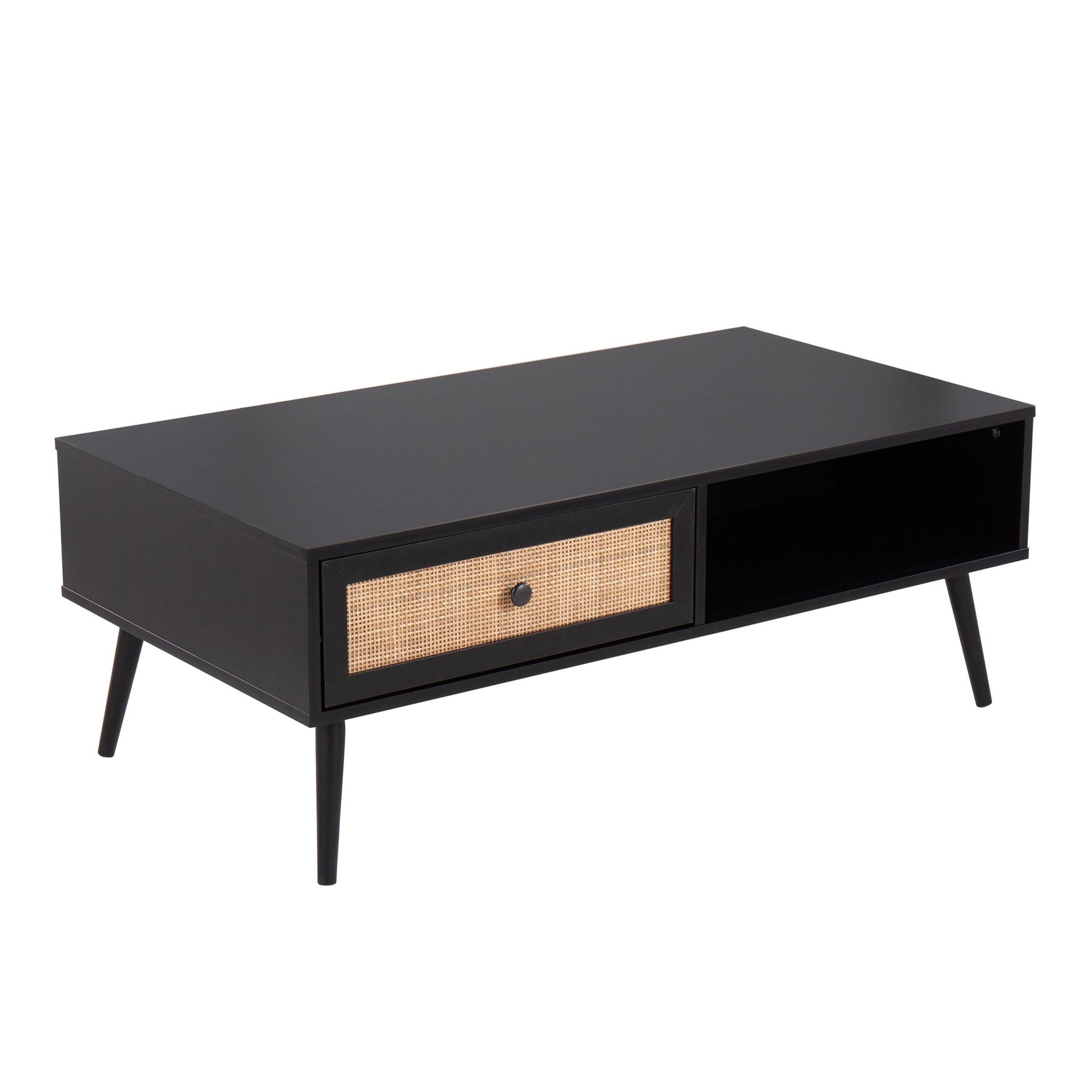 Bora Bora Contemporary Coffee Table in Black Wood with Rattan Accents By LumiSource | Coffee Tables | Modishstore