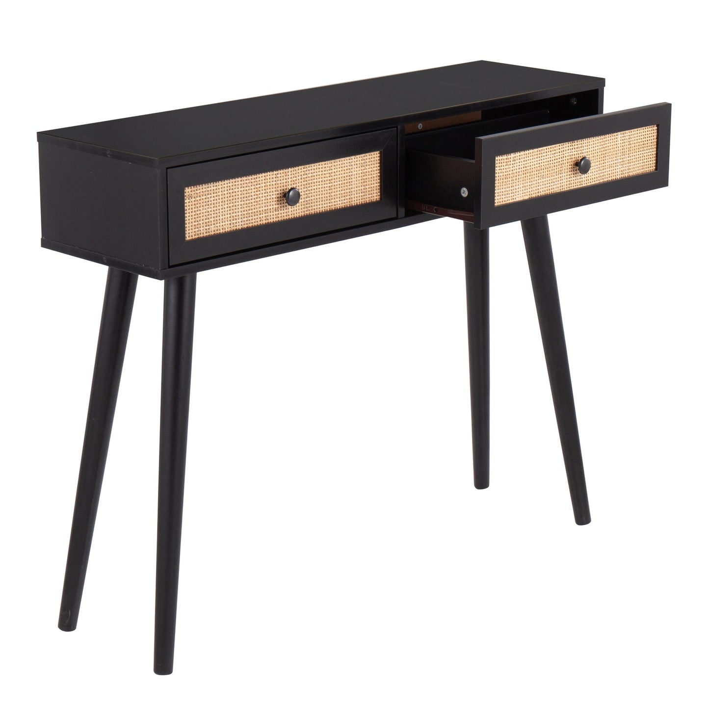 Bora Bora Contemporary Console Table in Black Wood with Rattan Accents By LumiSource | Console Tables | Modishstore - 3