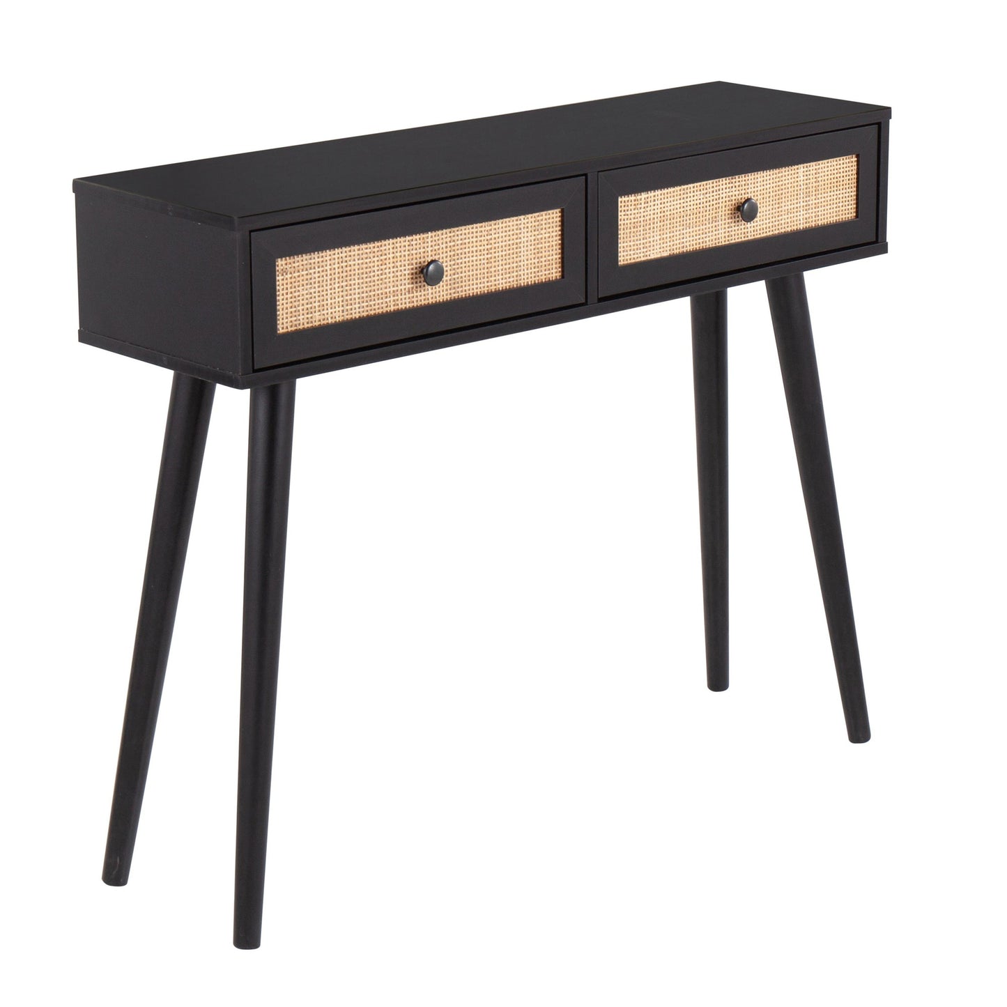 Bora Bora Contemporary Console Table in Black Wood with Rattan Accents By LumiSource | Console Tables | Modishstore