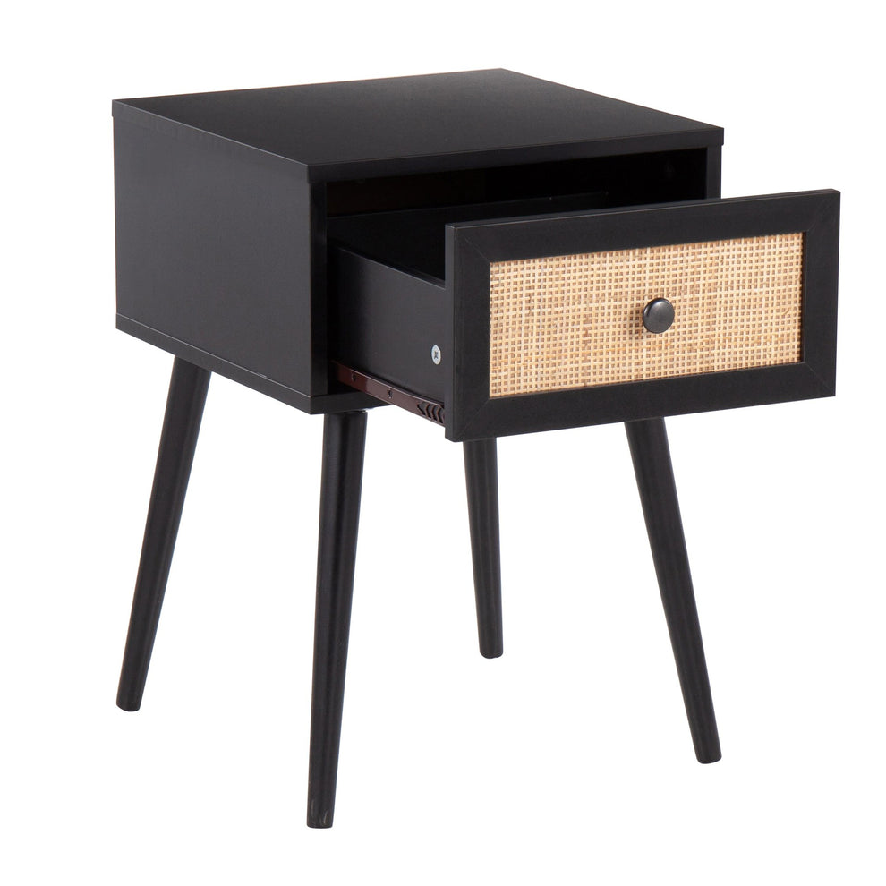 Bora Bora Contemporary Side Table in Black Wood with Rattan Accents By LumiSource | Side Tables | Modishstore - 3
