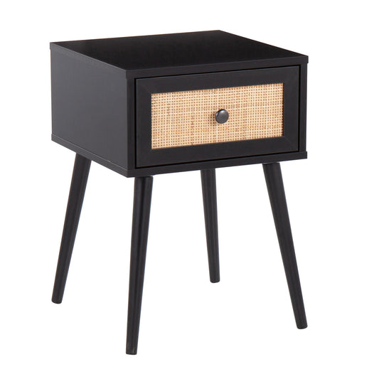 Bora Bora Contemporary Side Table in Black Wood with Rattan Accents By LumiSource | Side Tables | Modishstore