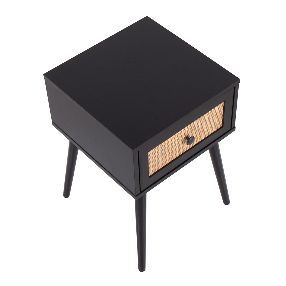 Bora Bora Contemporary Side Table in Black Wood with Rattan Accents By LumiSource | Side Tables | Modishstore - 2