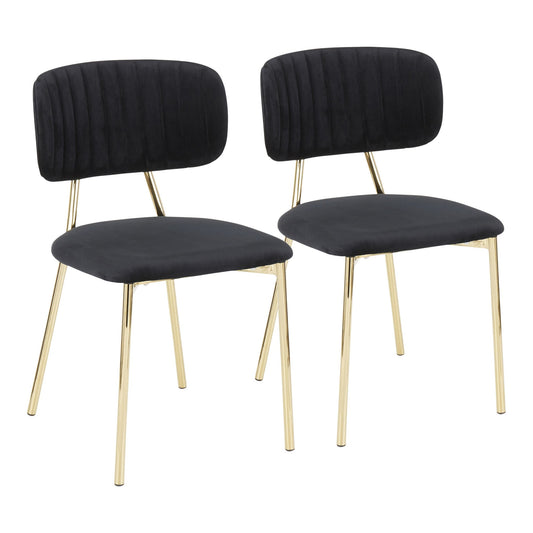 LumiSource Bouton Chair - Set of 2 Gold Metal, Black Velvet  Velvet Fabric, Foam, Brushed Metal Contemporary/Glam Styling Sleek Gold Frame Finish | Dining Chairs | Modishstore - 2