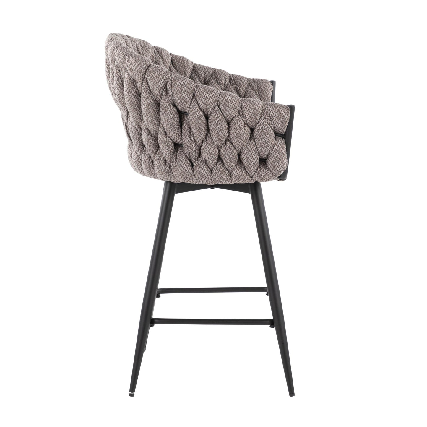 Braided Matisse Contemporary Counter Stool in Black Steel with Grey Fabric and Grey Faux Leather By LumiSource - Set of 2 | Counter Stools | Modishstore - 8