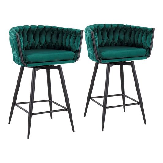 Braided Renee Contemporary Counter Stool in Black Steel and  Green Velvet By LumiSource - Set of 2 | Counter Stools | Modishstore