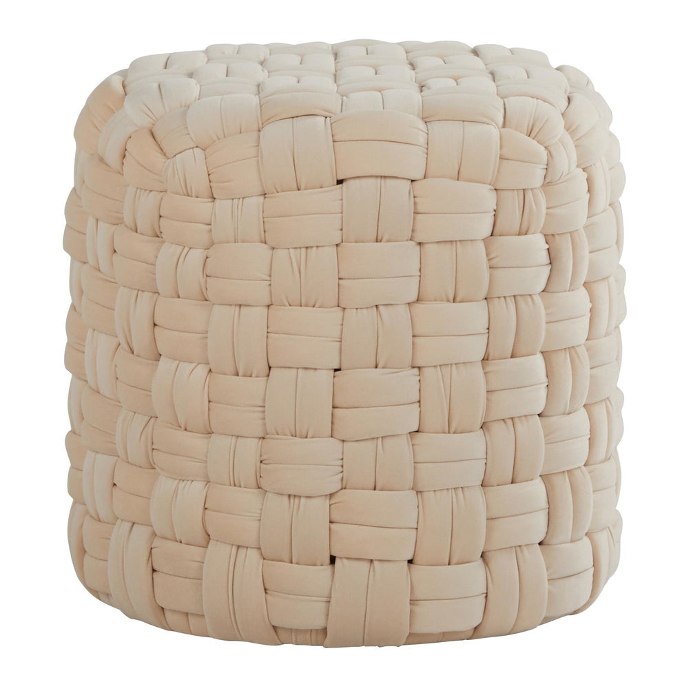 Braided Round 16" Ottoman in Cream Velvet By LumiSource | Ottomans | Modishstore - 2