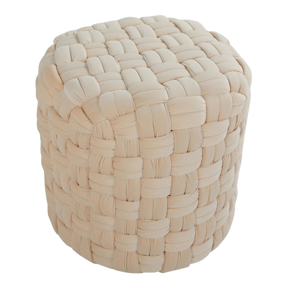 Braided Round 16" Ottoman in Cream Velvet By LumiSource | Ottomans | Modishstore - 4