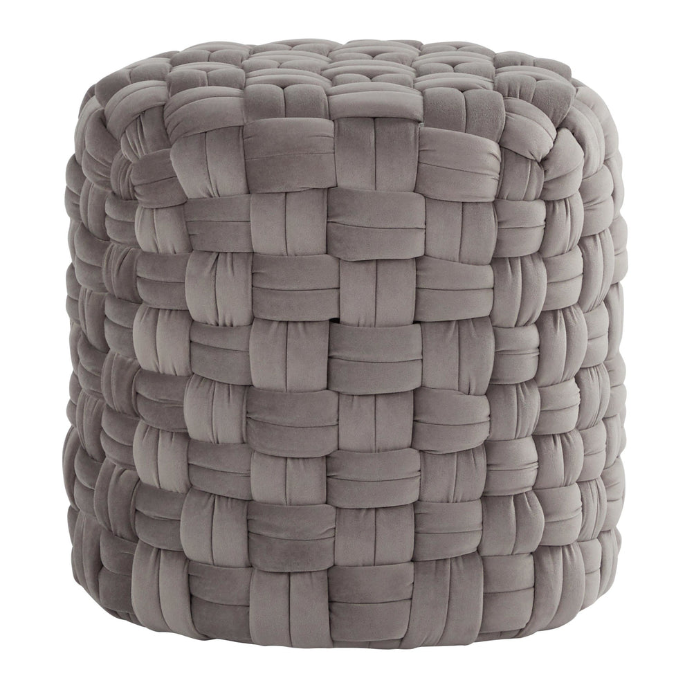 Braided Round 16" Ottoman in Cream Velvet By LumiSource | Ottomans | Modishstore - 5