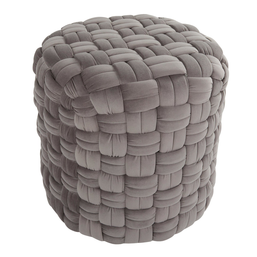 Braided Round 16" Ottoman in Cream Velvet By LumiSource | Ottomans | Modishstore - 8