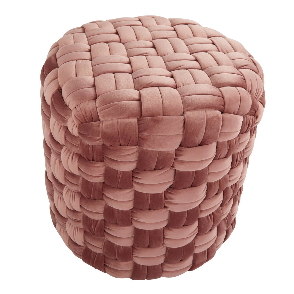 Braided Round 16" Ottoman in Cream Velvet By LumiSource | Ottomans | Modishstore - 16