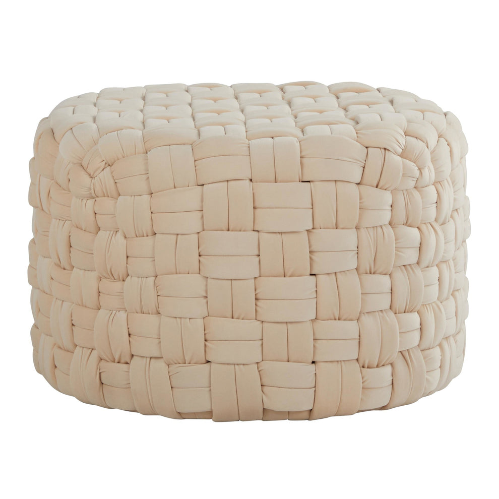 Braided Round 24" Ottoman in Cream Velvet By LumiSource | Ottomans | Modishstore - 2