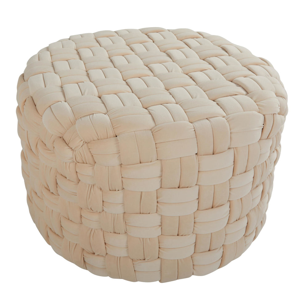 Braided Round 24" Ottoman in Cream Velvet By LumiSource | Ottomans | Modishstore - 4
