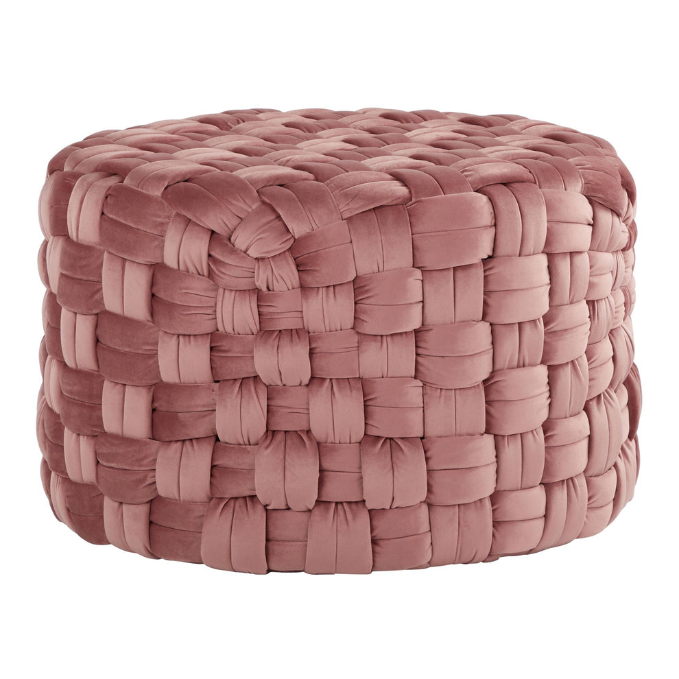 Braided Round 24" Ottoman in Cream Velvet By LumiSource | Ottomans | Modishstore - 13