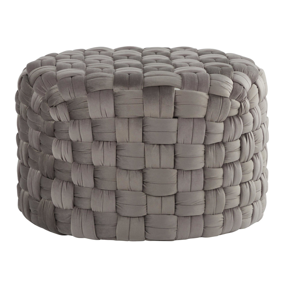 Braided Round 24" Ottoman in Cream Velvet By LumiSource | Ottomans | Modishstore - 5