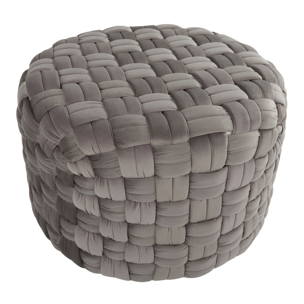 Braided Round 24" Ottoman in Cream Velvet By LumiSource | Ottomans | Modishstore - 8
