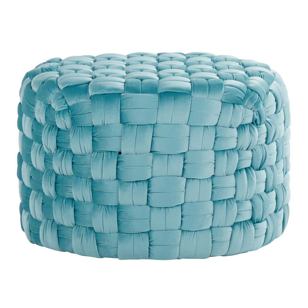 Braided Round 24" Ottoman in Cream Velvet By LumiSource | Ottomans | Modishstore - 9