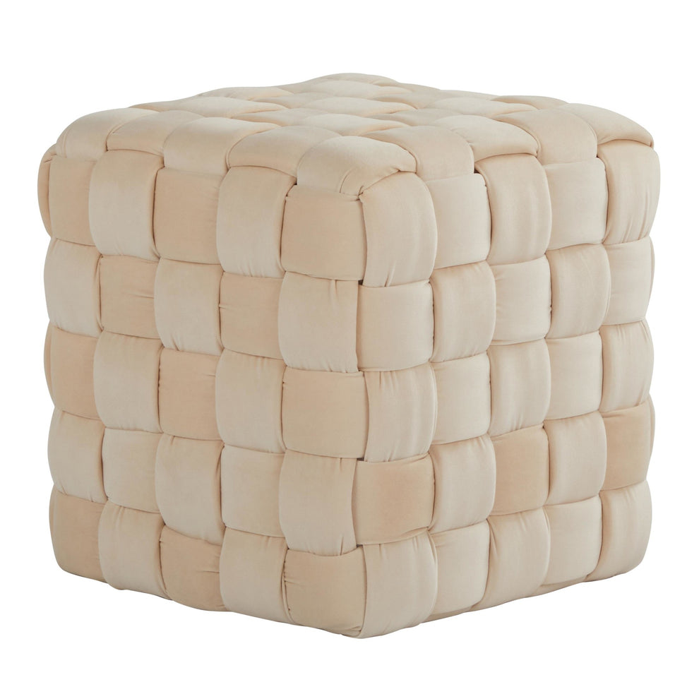 Square Braided 16" Ottoman in Cream Velvet By LumiSource | Ottomans | Modishstore - 2
