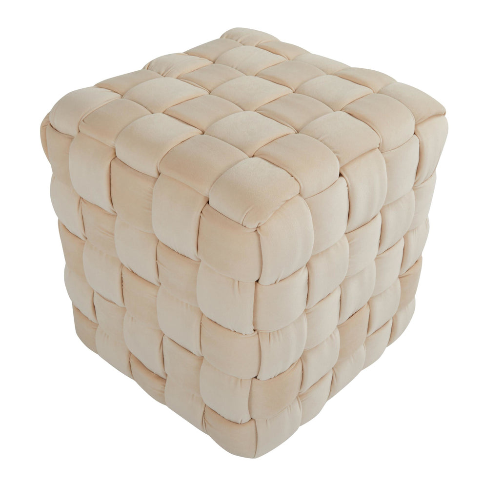 Square Braided 16" Ottoman in Cream Velvet By LumiSource | Ottomans | Modishstore - 5