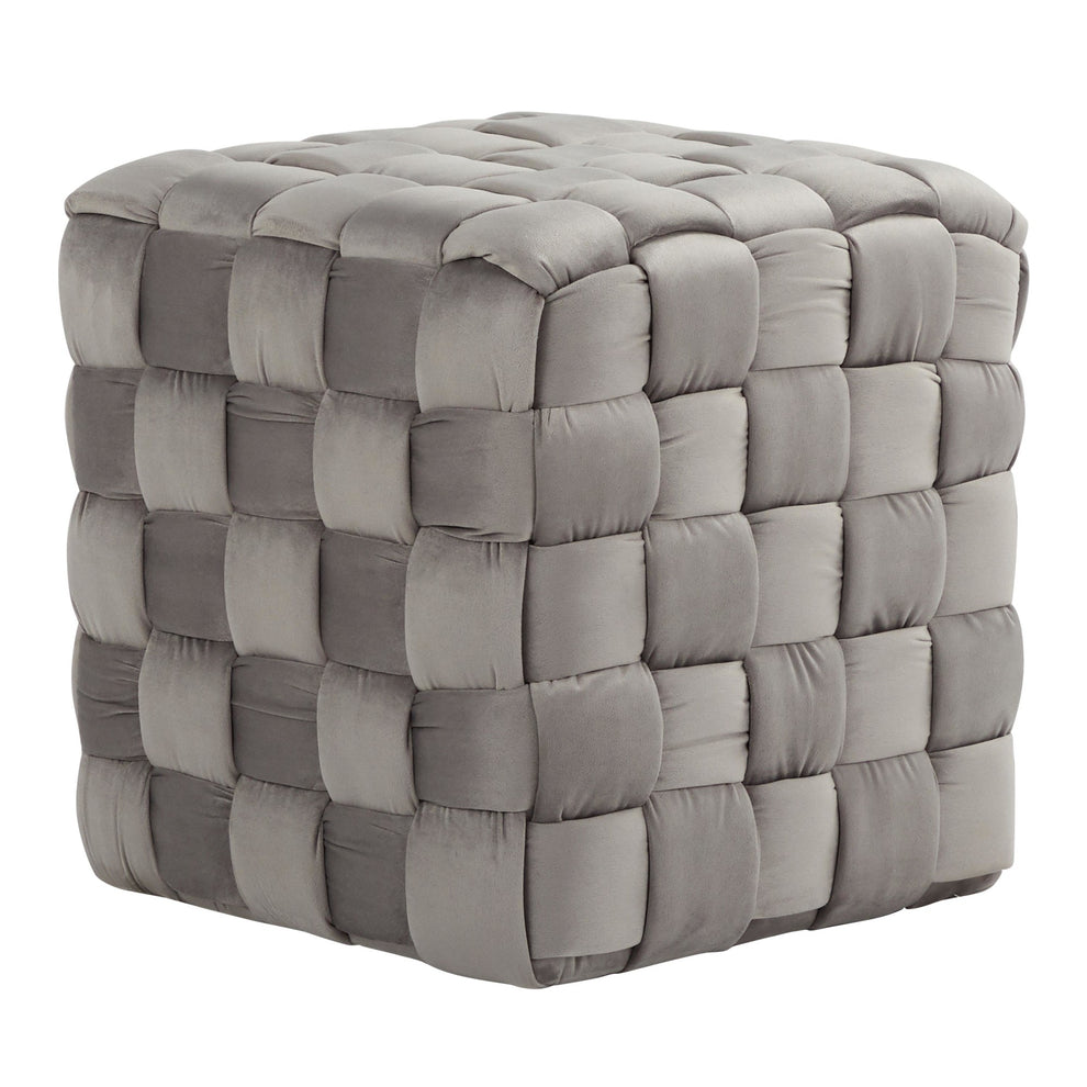 Square Braided 16" Ottoman in Cream Velvet By LumiSource | Ottomans | Modishstore - 6