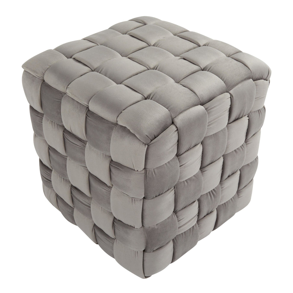 Square Braided 16" Ottoman in Cream Velvet By LumiSource | Ottomans | Modishstore - 10