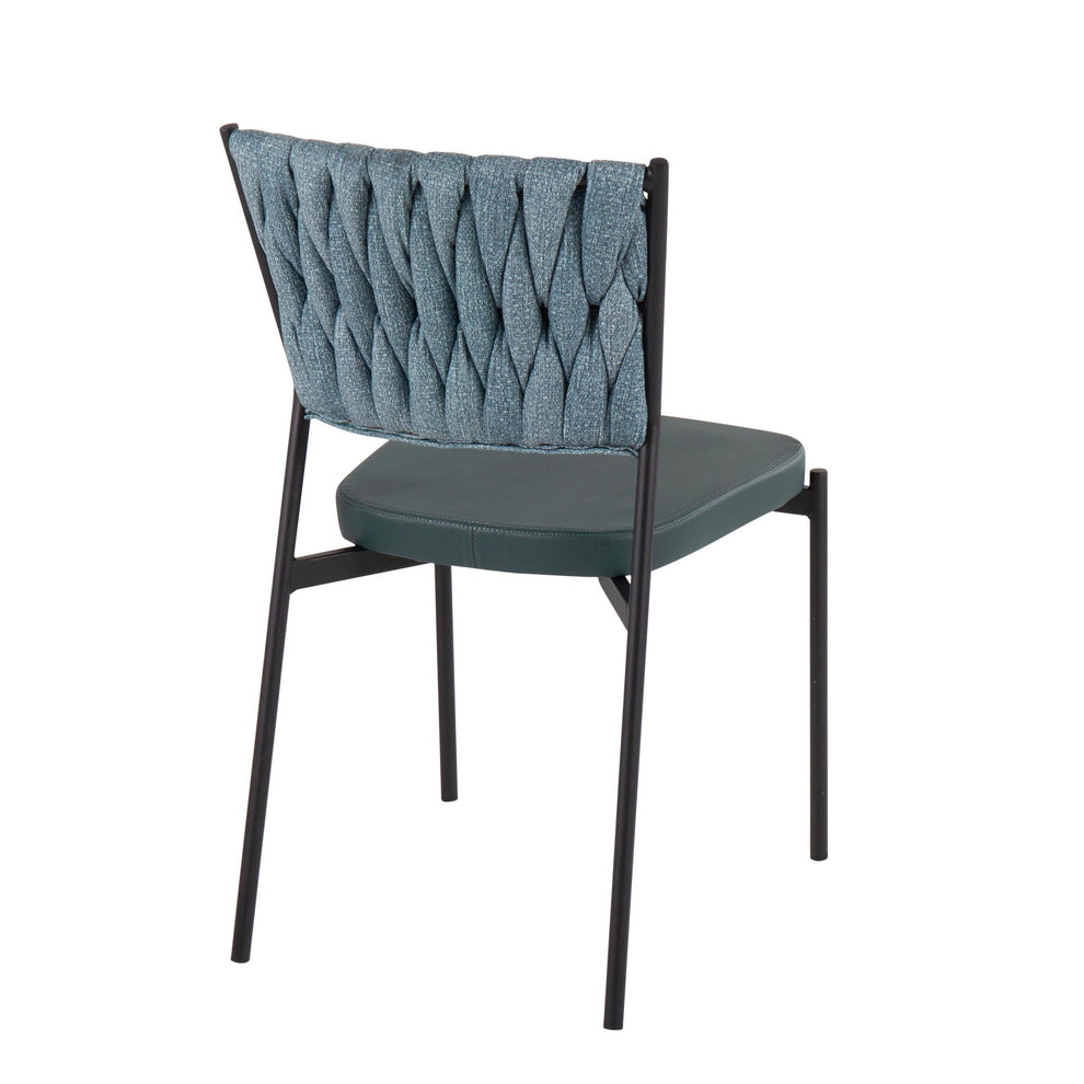 Braided Tania Contemporary Chair in Black Metal, Green Faux Leather, and Sea Green Fabric By LumiSource - Set of 2 | Dining Chairs | Modishstore - 7
