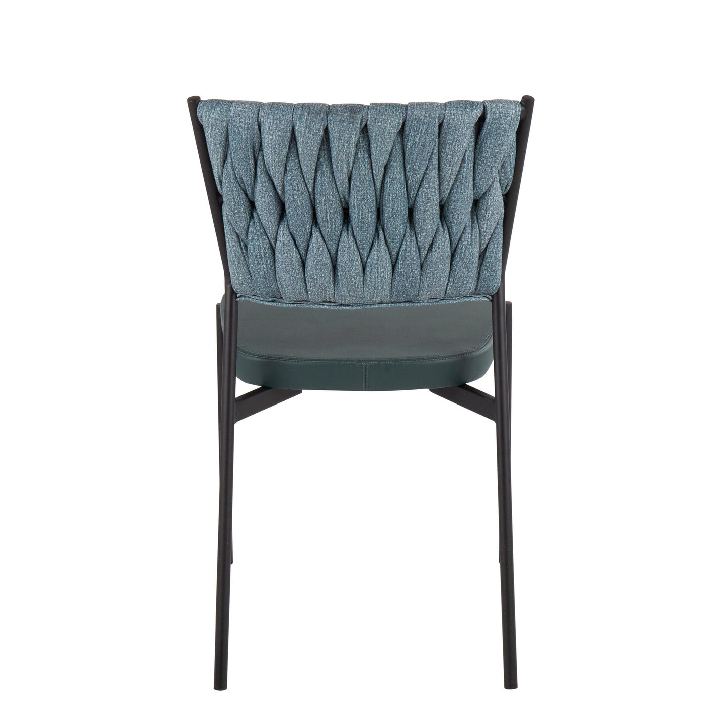 Braided Tania Contemporary Chair in Black Metal, Green Faux Leather, and Sea Green Fabric By LumiSource - Set of 2 | Dining Chairs | Modishstore - 8