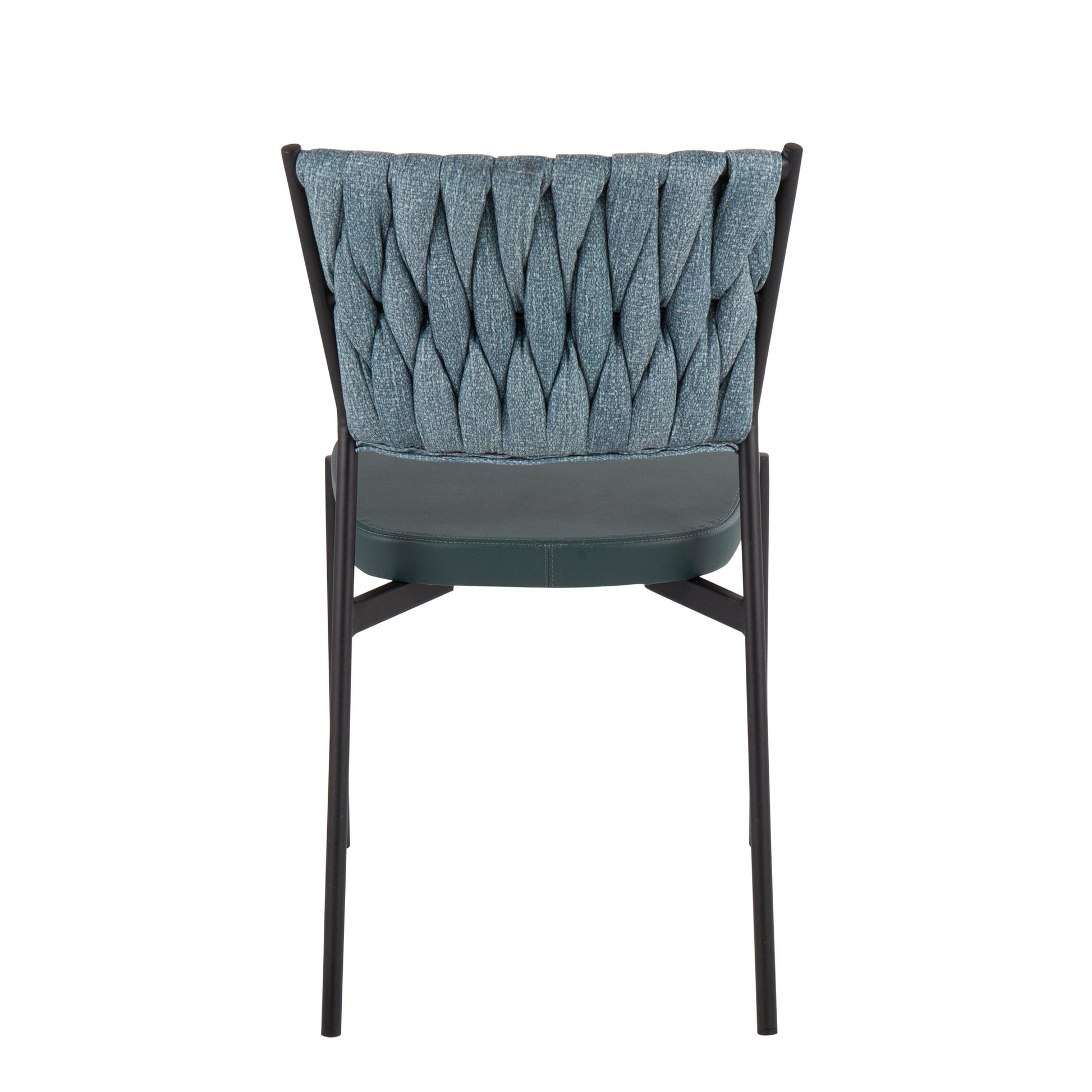 Braided Tania Contemporary Chair in Black Metal, Green Faux Leather, and Sea Green Fabric By LumiSource - Set of 2 | Dining Chairs | Modishstore - 8