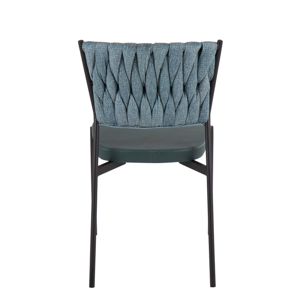 Braided Tania Contemporary Chair in Black Metal, Green Faux Leather, and Sea Green Fabric By LumiSource - Set of 2 | Dining Chairs | Modishstore - 8