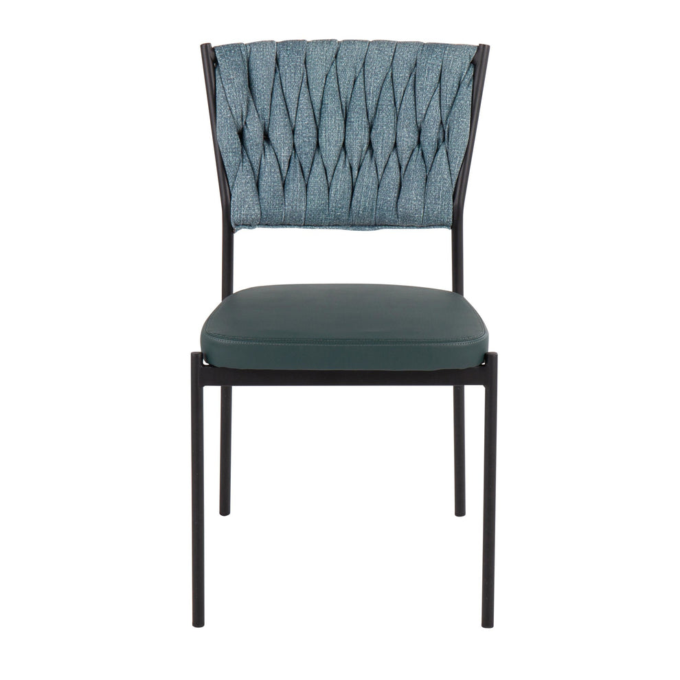 Braided Tania Contemporary Chair in Black Metal, Green Faux Leather, and Sea Green Fabric By LumiSource - Set of 2 | Dining Chairs | Modishstore - 2