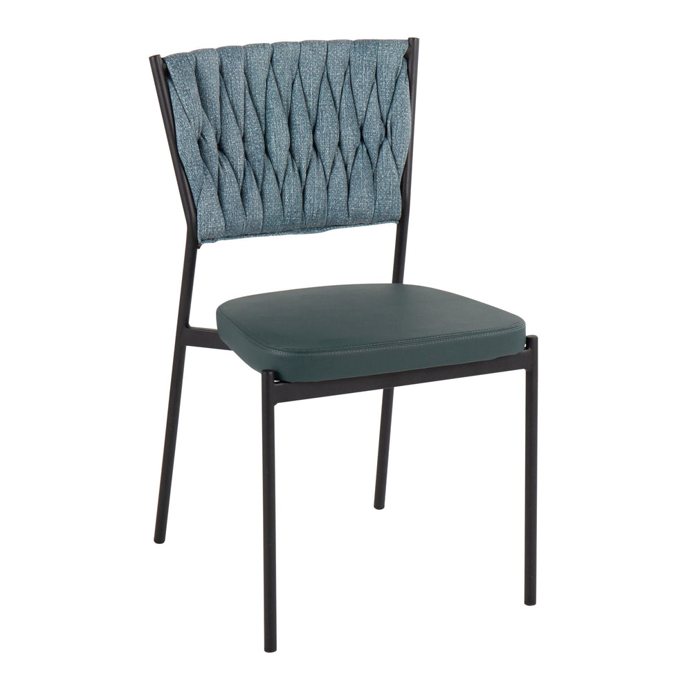 Braided Tania Contemporary Chair in Black Metal, Green Faux Leather, and Sea Green Fabric By LumiSource - Set of 2 | Dining Chairs | Modishstore - 5